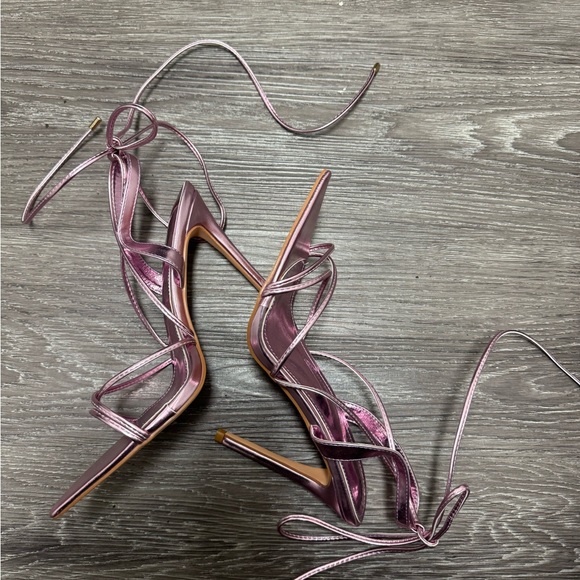 AZALEA WANG KAITO PINK METALLIC STILETTO POINTED TOE SANDAL - Picture 4 of 4